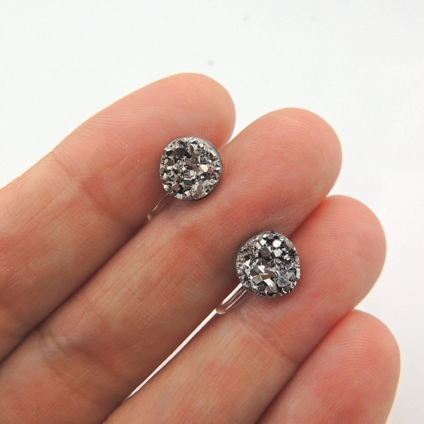 Gunmetal Druzy Earrings