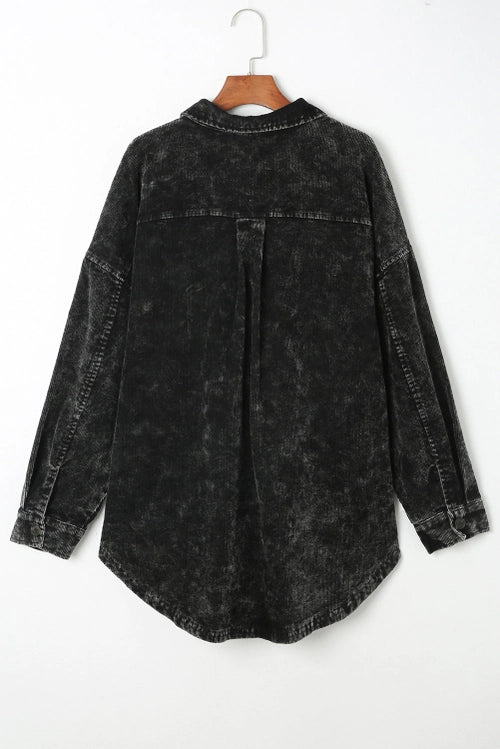 Vintage Distressed Oversized Shacket - Gray