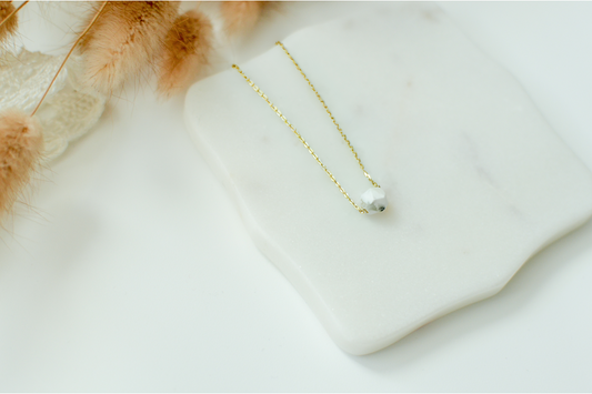 White Howlite Sterling Silver Polygon Necklace