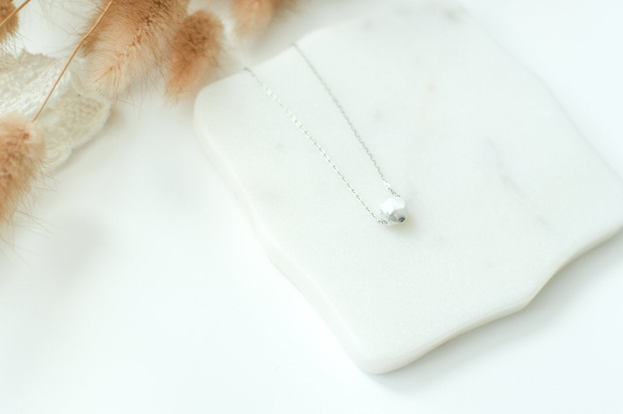 White Howlite Sterling Silver Polygon Necklace