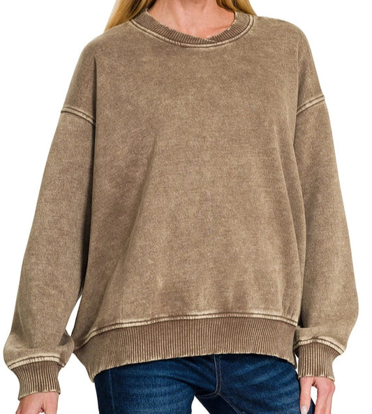 Fleece Vintage Wash Crewneck - Mocha