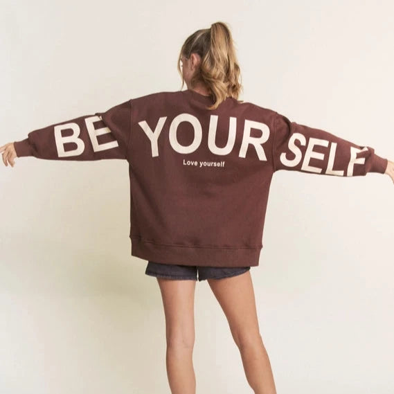 Be Yourself Oversized Crew - Brown