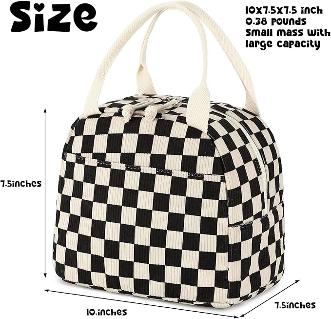 Tote Lunch Bag - Black Checkered Corduroy