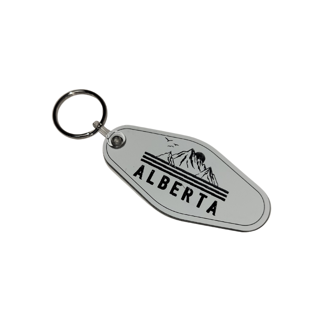 Alberta Engraved Motel Keychain - White & Black