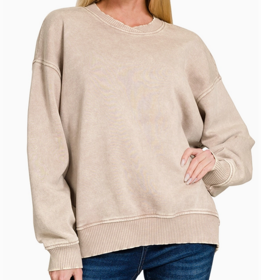 Vintage Wash Oversized Crewneck - Ash Mocha