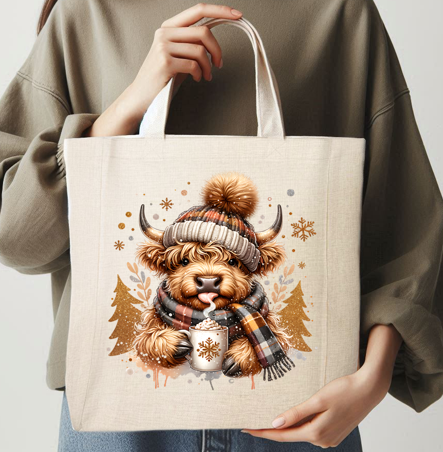 HOT COCOA CHRISTMAS COW- TOTE