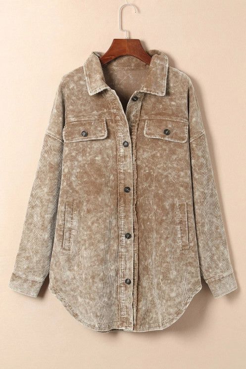 Vintage Distressed Oversized Shacket - Khaki