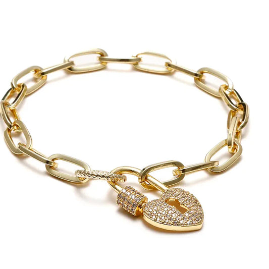 Carabiner Pavé Heart Paperclip Bracelet