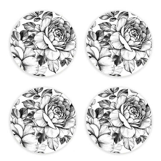 BLACK & WHITE FLORAL Coaster Set