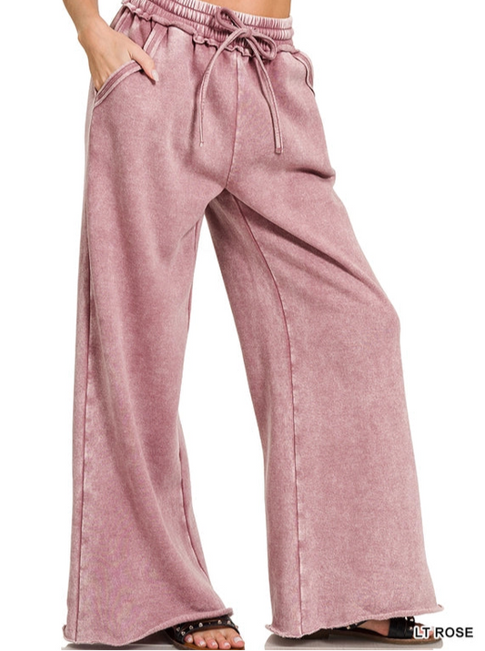 Fleece Vintage Wash Sweatpants - Light Rose