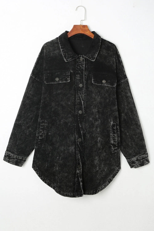 Vintage Distressed Oversized Shacket - Gray