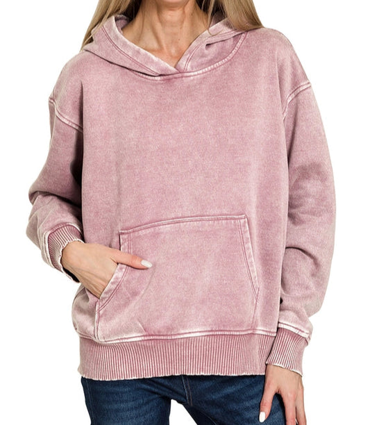 Fleece Vintage Wash Hoodie - Light Rose