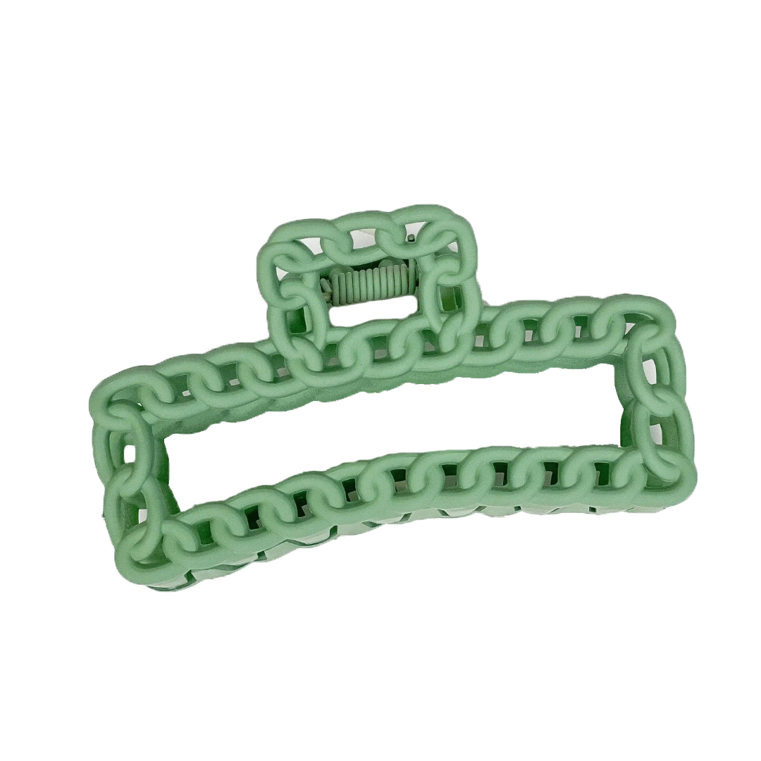Matte Square Chain Link Hair Clip - Green