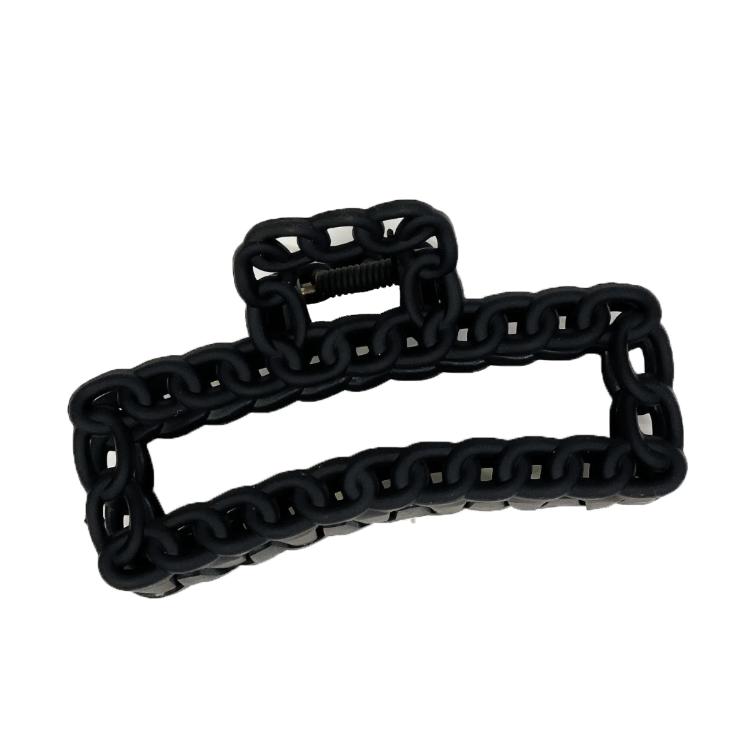 Matte Square Chain Link Hair Clip - Black