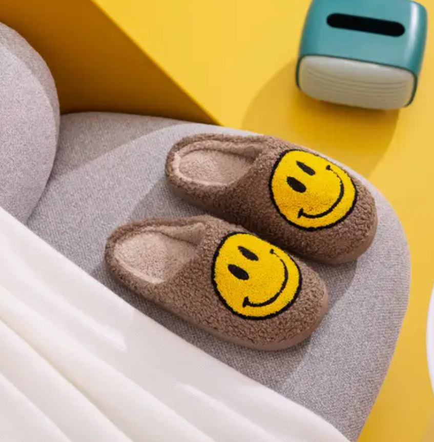 Plush Fleece Slippers - Khaki and Yellow