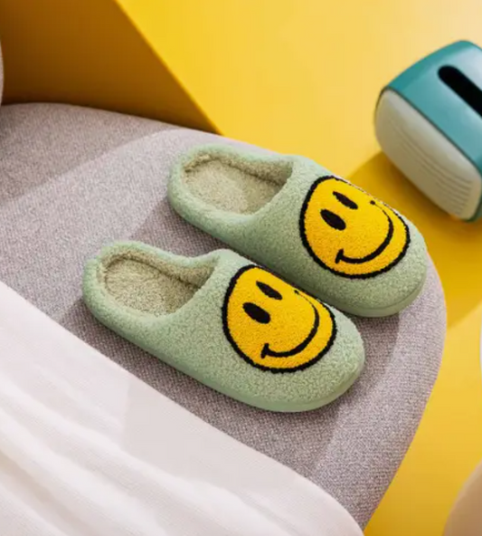 Plush Fleece Slippers - Mint and Yellow