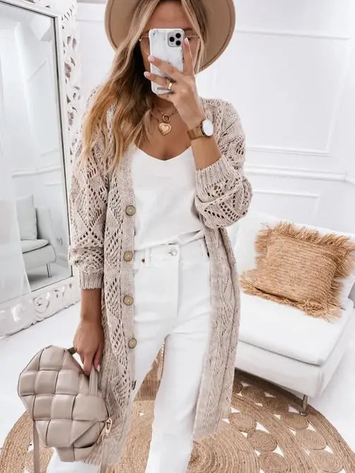 Knit Cardigan Sweater - Khaki