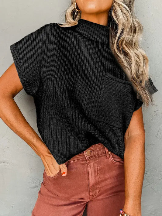 Ribbed Knit Short Sleeve Sweater
