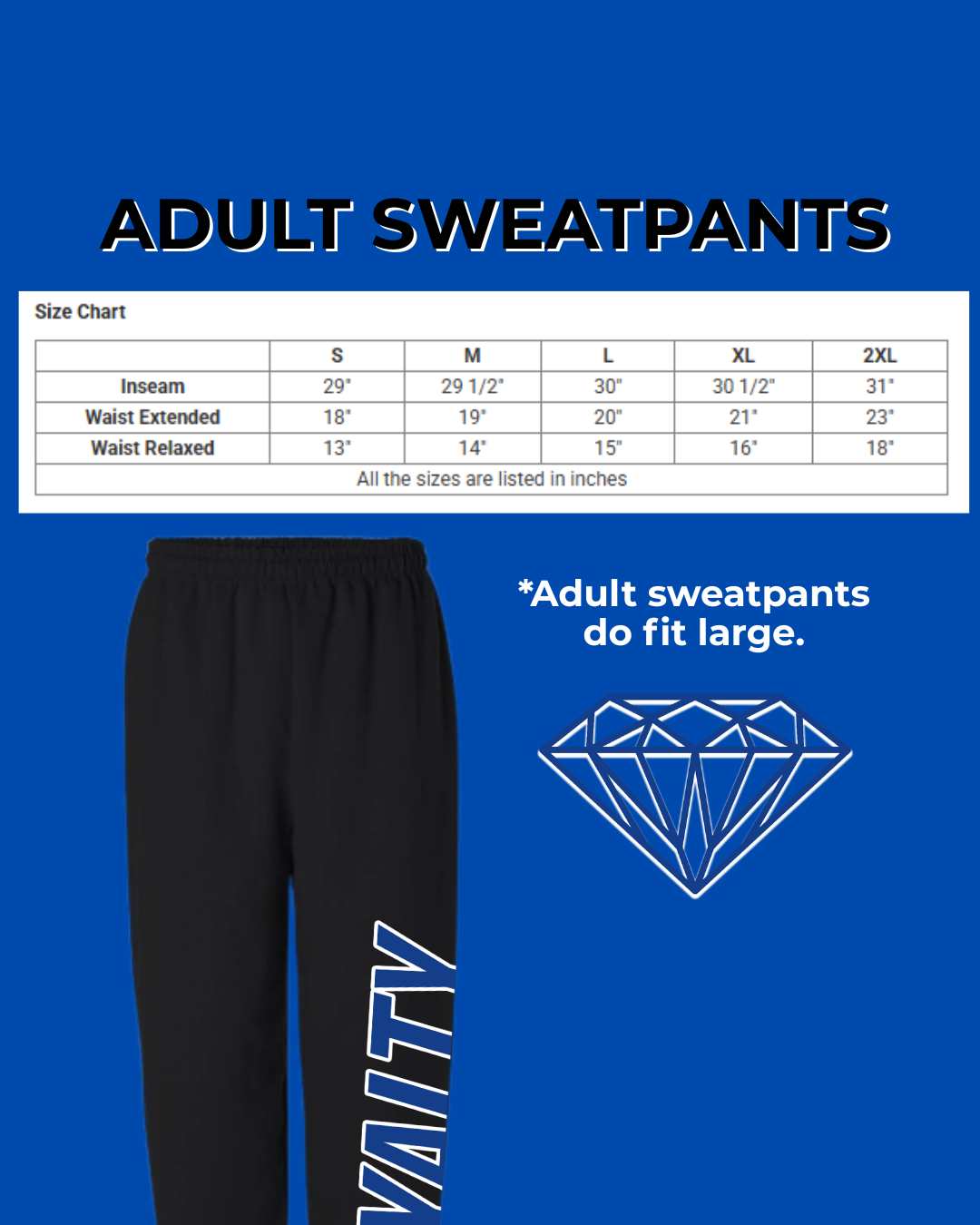 Royalty Elite Sweatpants- ADULT SIZE