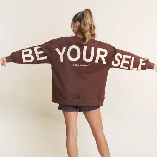 Be Yourself Oversized Crew - Brown