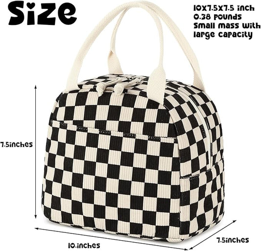 Tote Lunch Bag -  Black Checkered Corduroy