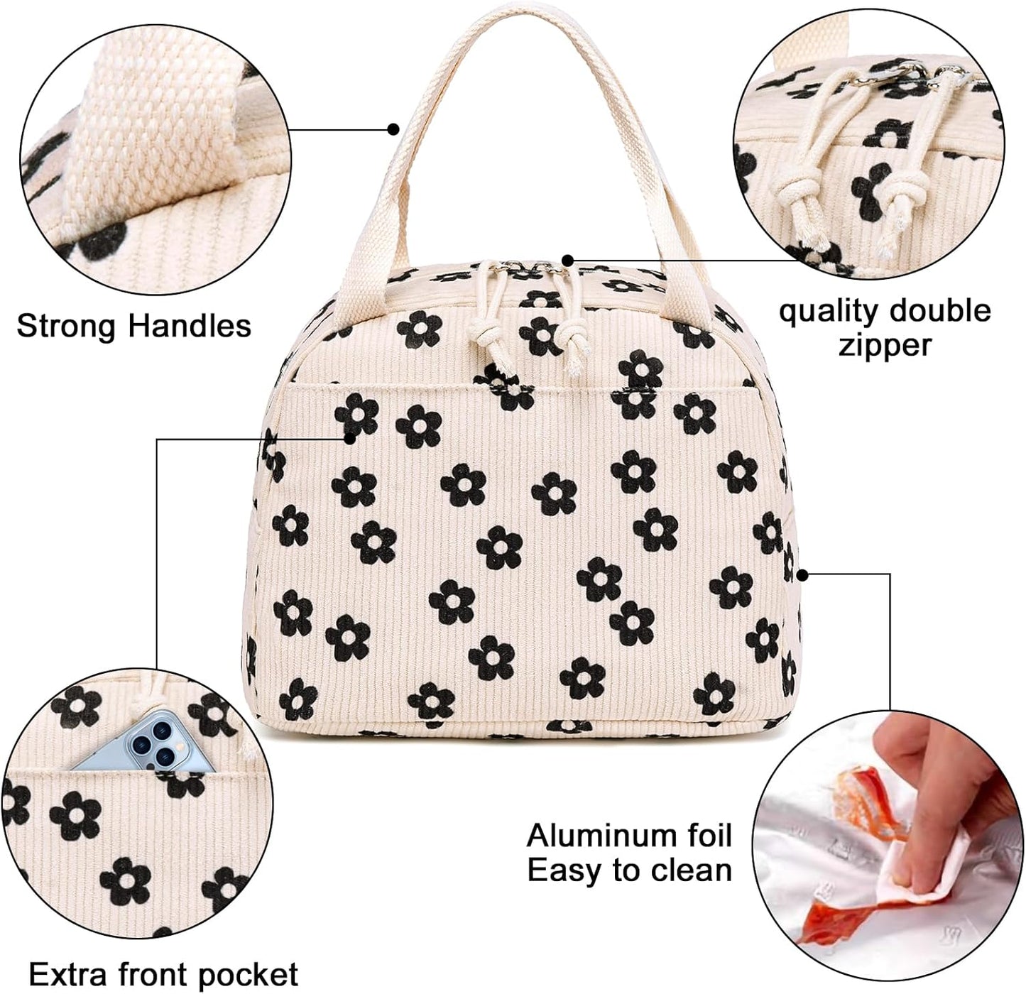 Tote Lunch Bag - Strawberry Corduroy