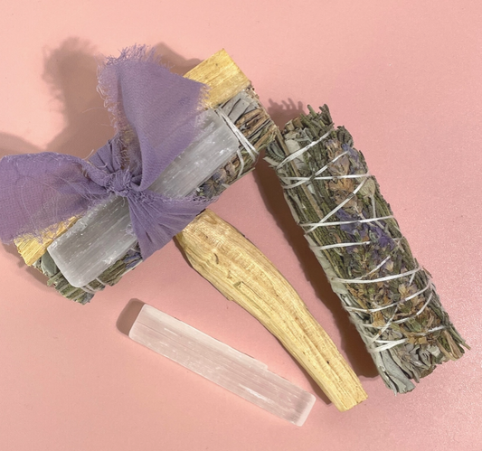 Lavender + White Sage Protection Bundle with Selenite + Palo