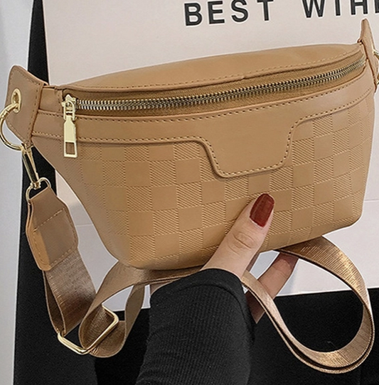 Checkered Crossbody Sling bag - CAMEL