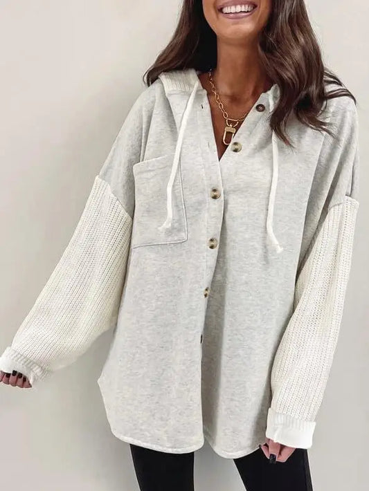 Colour Block Hoodie Sweatshirt - Light Grey