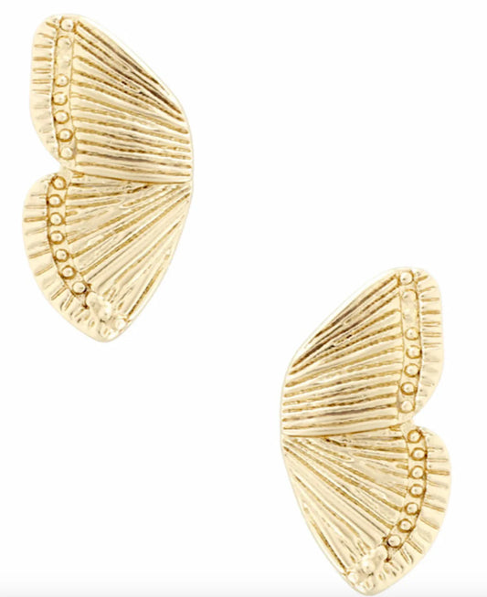 Butterfly Wing Stud Earrings - Stainless Steel 14K