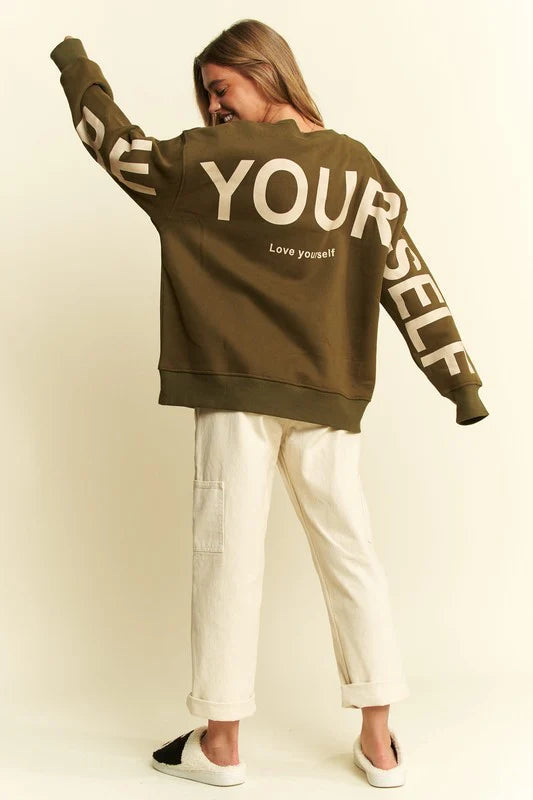 Be Yourself Oversized Crew - Olive