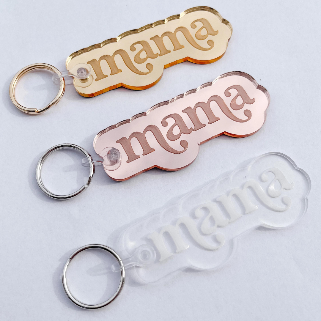 Vintage Mama Engraved Keychain Rose Gold