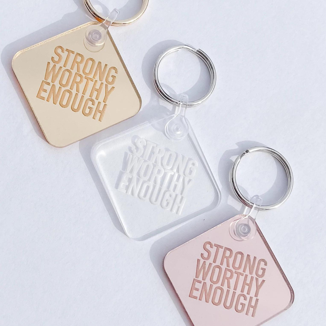 Strong Worthy Enough Keychain - Rose Gold