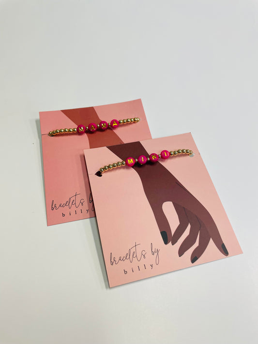 Mama and Mini Bracelet Set - Dark Pink and Gold