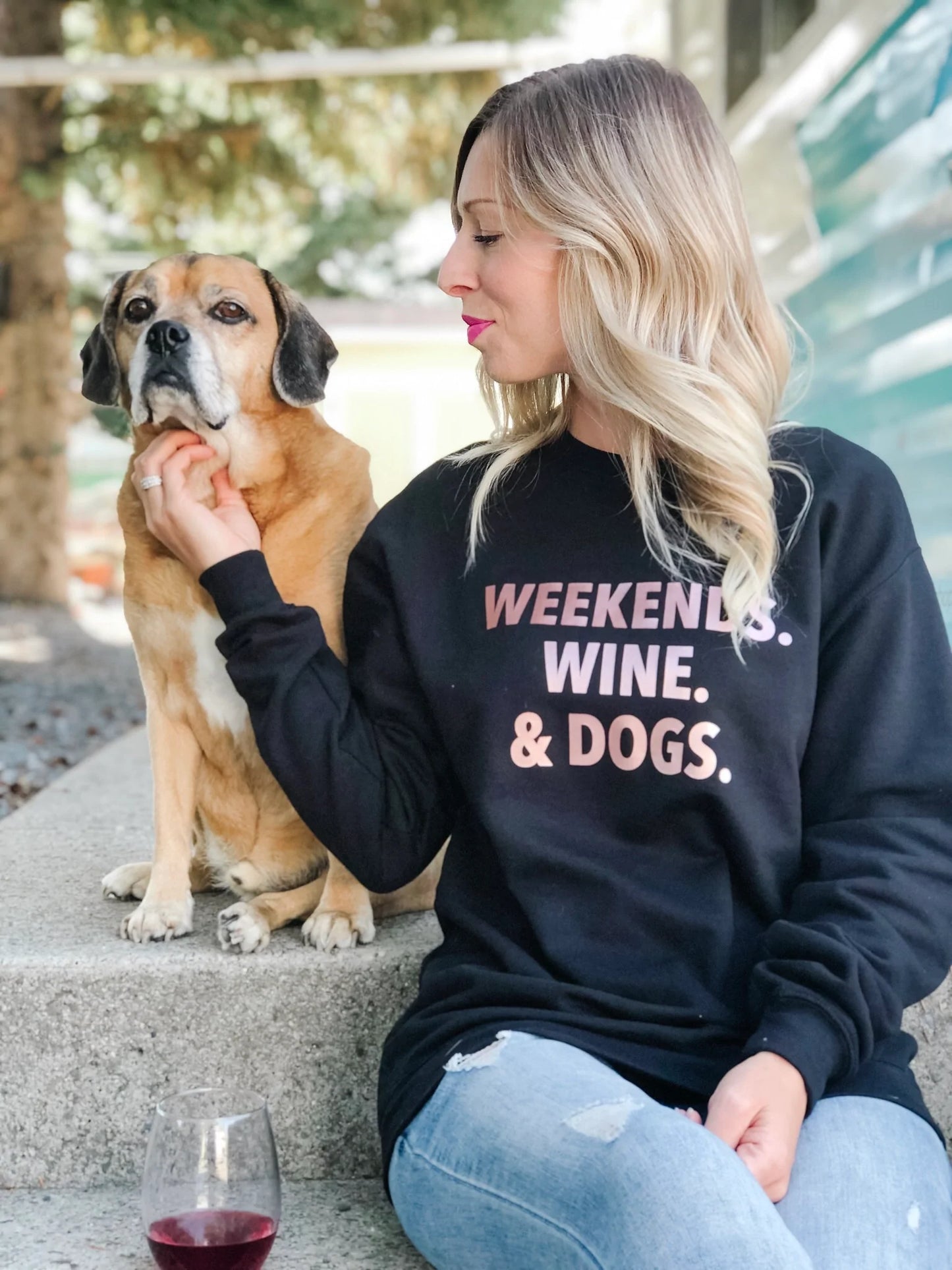 Weekends, Wine, & Dogs Cozy Crew Neck Sweater